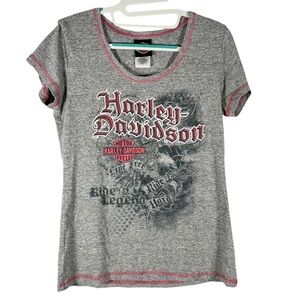 Harley Davidson Heathered Gray Adventure Dover Ohio Baby Tee Large